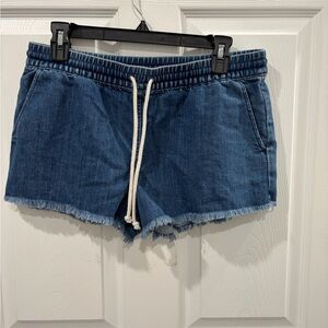 aerie Blue Denim Drawstring Frayed Hem Shorts